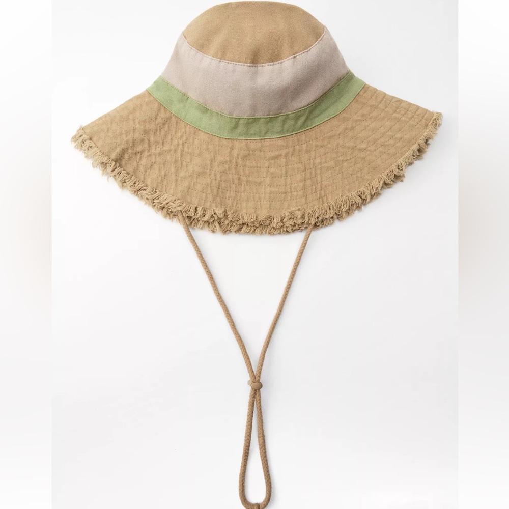 Zara Tan and Green Fringed Sun Hat